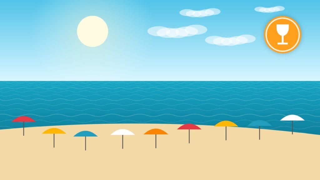 Illustration of an Atlantic beach with parasols near Arcachon